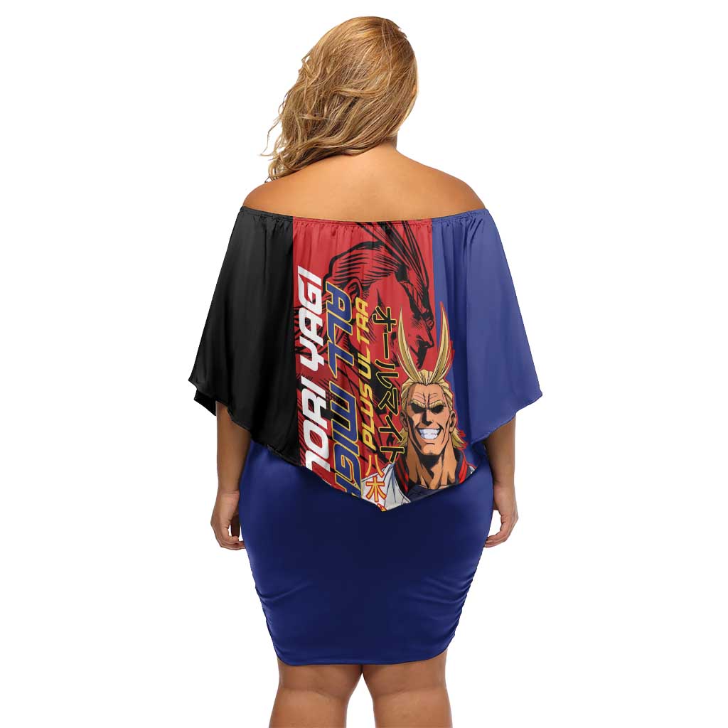 All Might My Hero Academia Off Shoulder Short Dress Red and Blue Theme - The Mazicc
