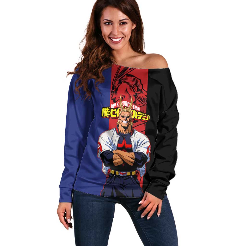All Might My Hero Academia Off Shoulder Sweater Red and Blue Theme - The Mazicc