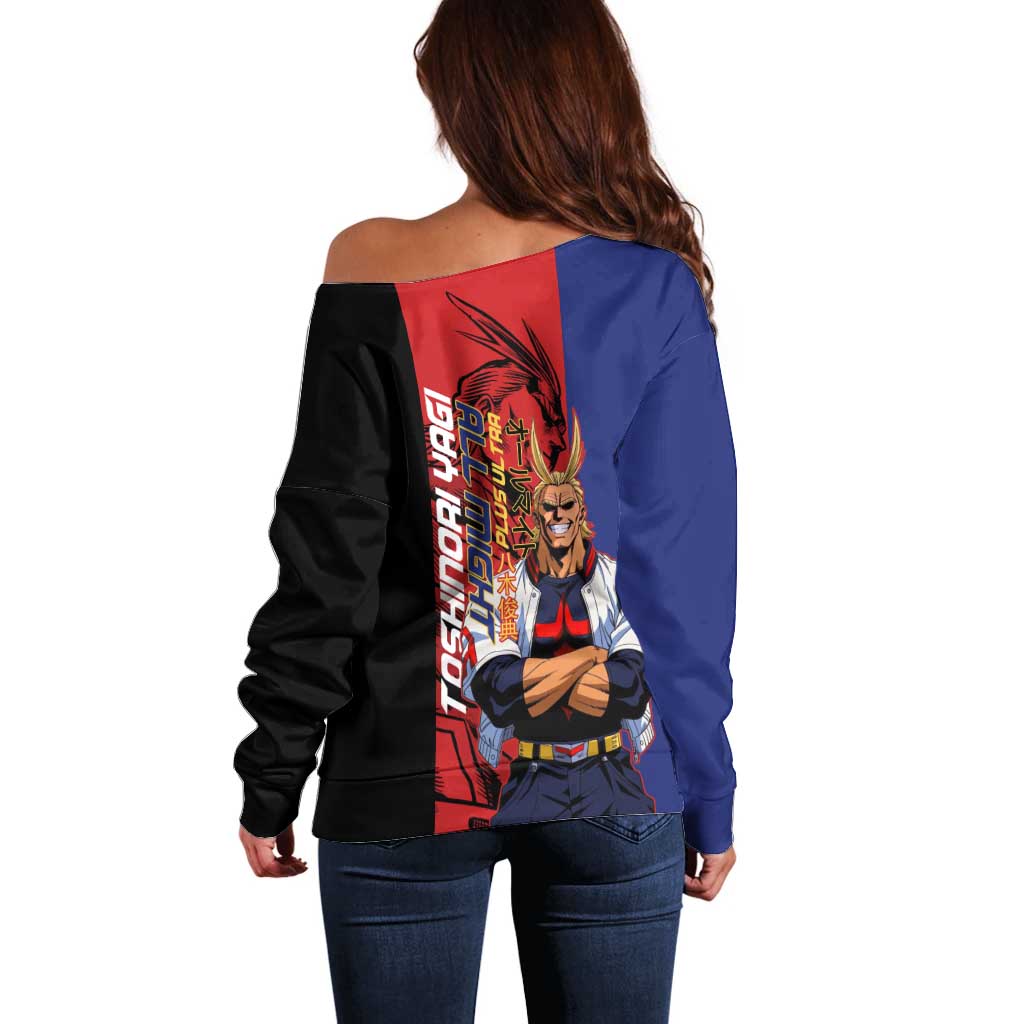 All Might My Hero Academia Off Shoulder Sweater Red and Blue Theme - The Mazicc