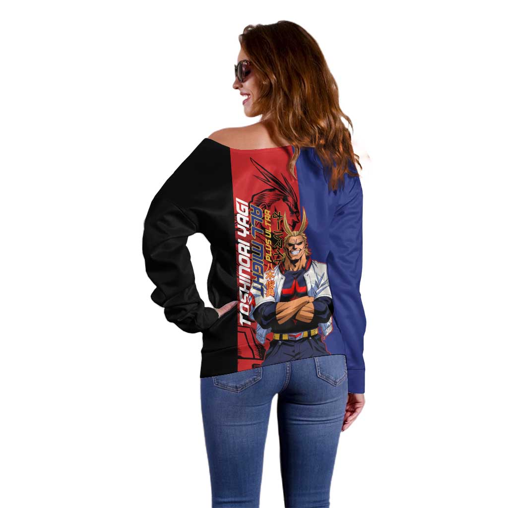 All Might My Hero Academia Off Shoulder Sweater Red and Blue Theme - The Mazicc