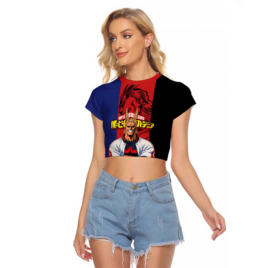 All Might My Hero Academia Raglan Cropped T Shirt Red and Blue Theme - The Mazicc