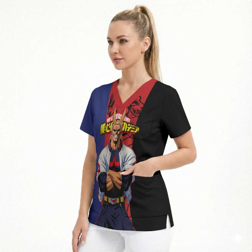 All Might My Hero Academia Scrub Top Red and Blue Theme - The Mazicc