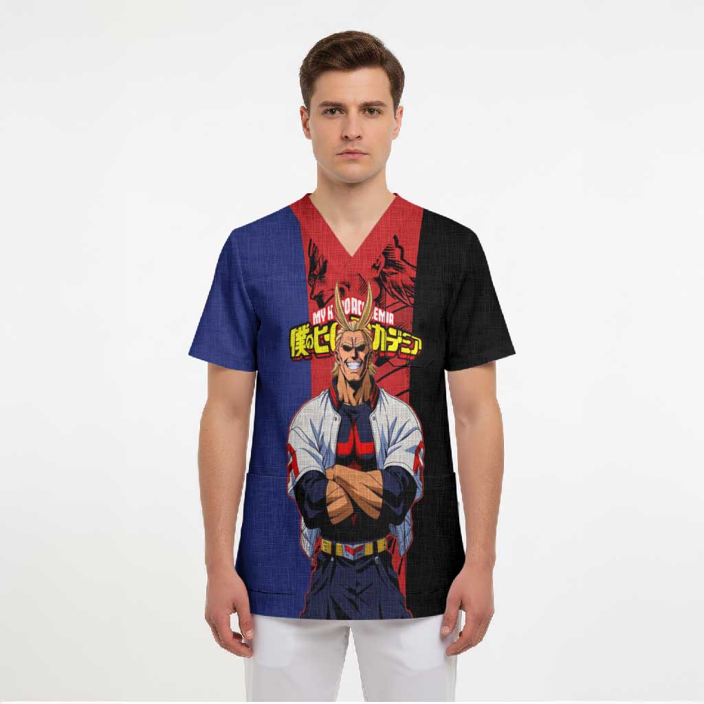 All Might My Hero Academia Scrub Top Red and Blue Theme - The Mazicc