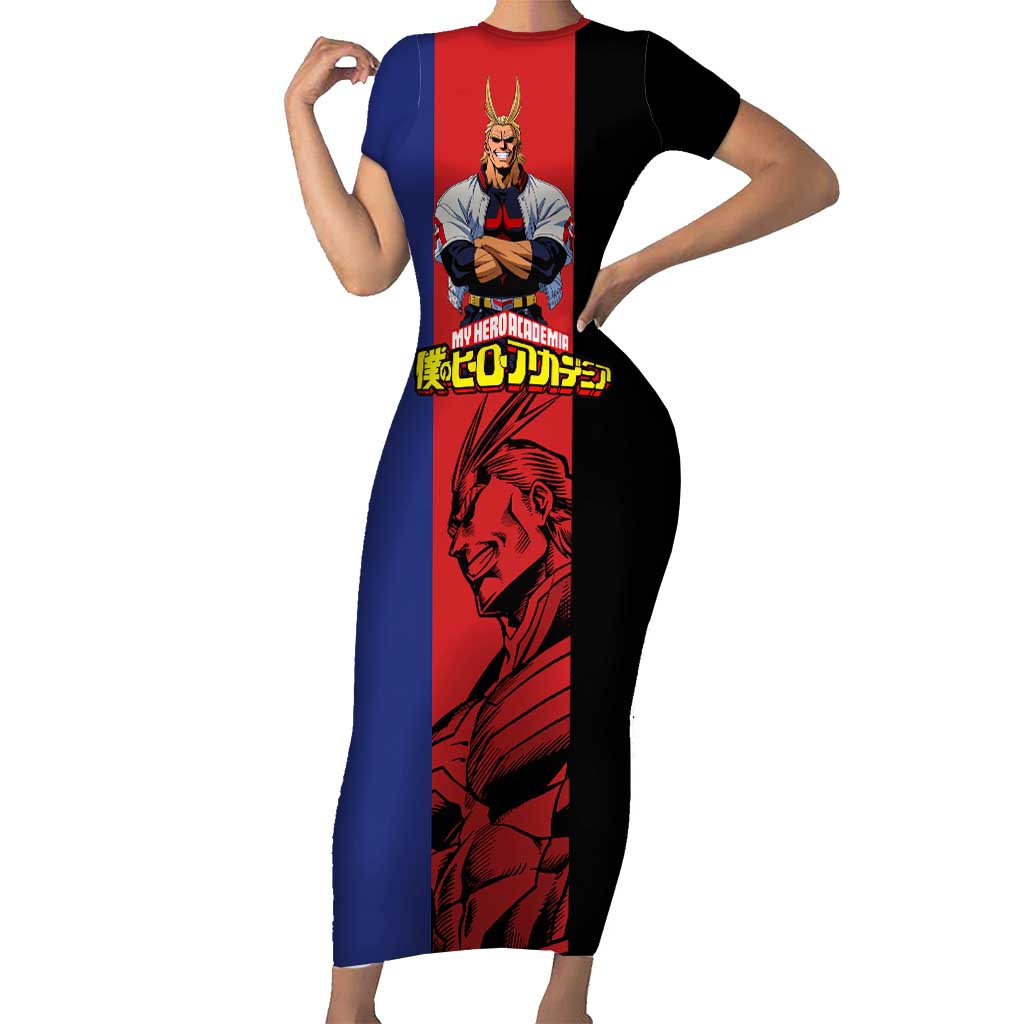 All Might My Hero Academia Short Sleeve Bodycon Dress Red and Blue Theme - The Mazicc