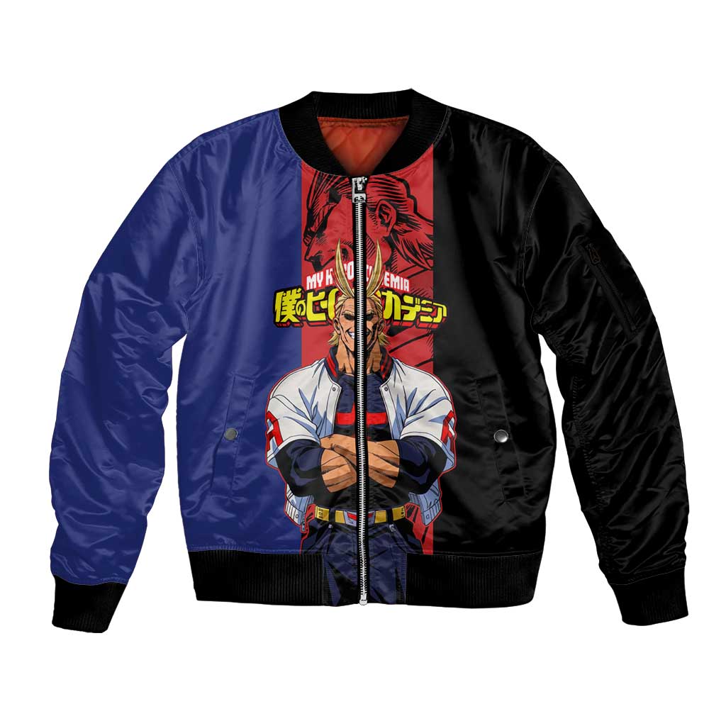 All Might My Hero Academia Sleeve Zip Bomber Jacket Red and Blue Theme - The Mazicc