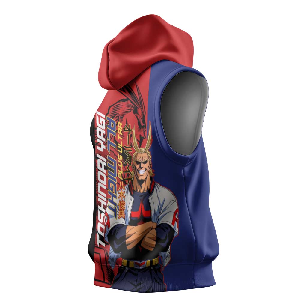 All Might My Hero Academia Sleeveless Hoodie Red and Blue Theme - The Mazicc