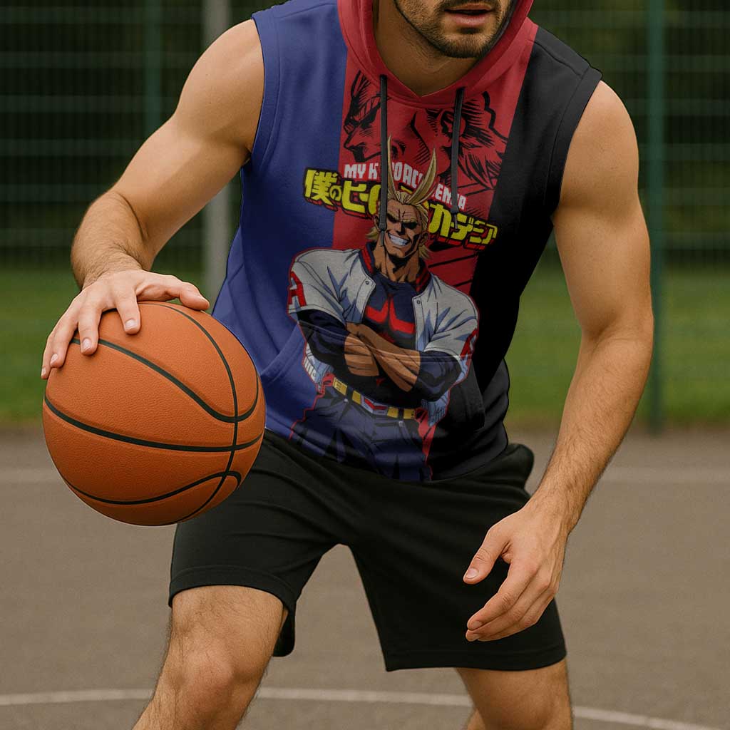 All Might My Hero Academia Sleeveless Hoodie Red and Blue Theme - The Mazicc