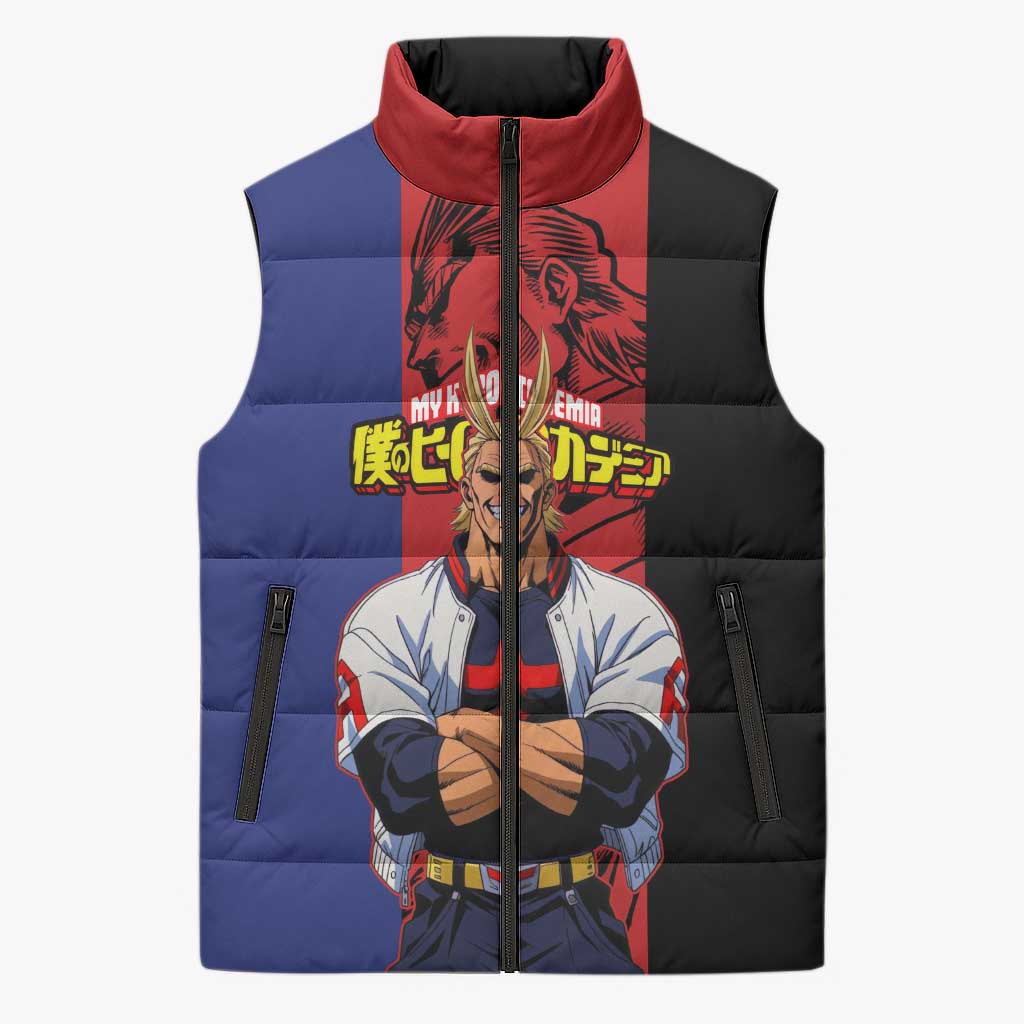 All Might My Hero Academia Sleeveless Puffer Jacket Red and Blue Theme - The Mazicc