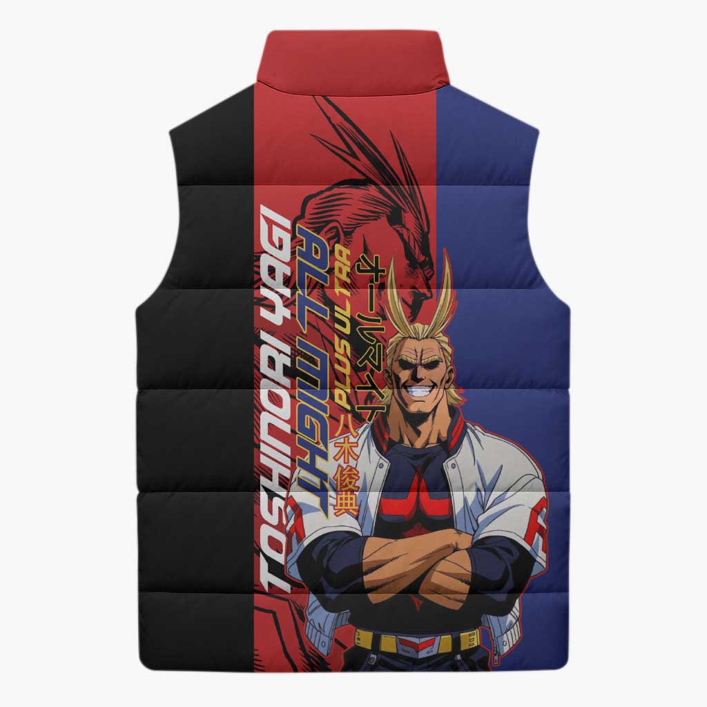 All Might My Hero Academia Sleeveless Puffer Jacket Red and Blue Theme - The Mazicc