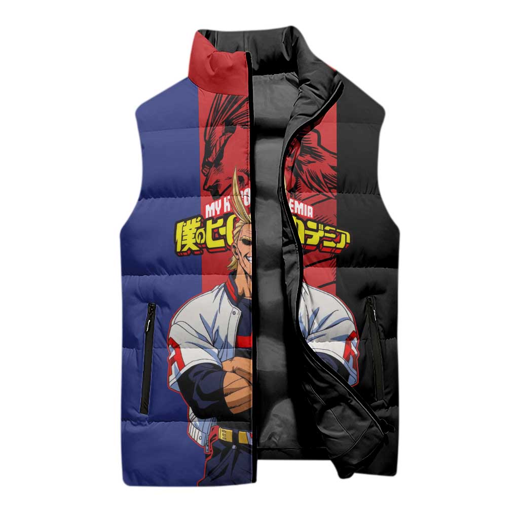 All Might My Hero Academia Sleeveless Puffer Jacket Red and Blue Theme - The Mazicc