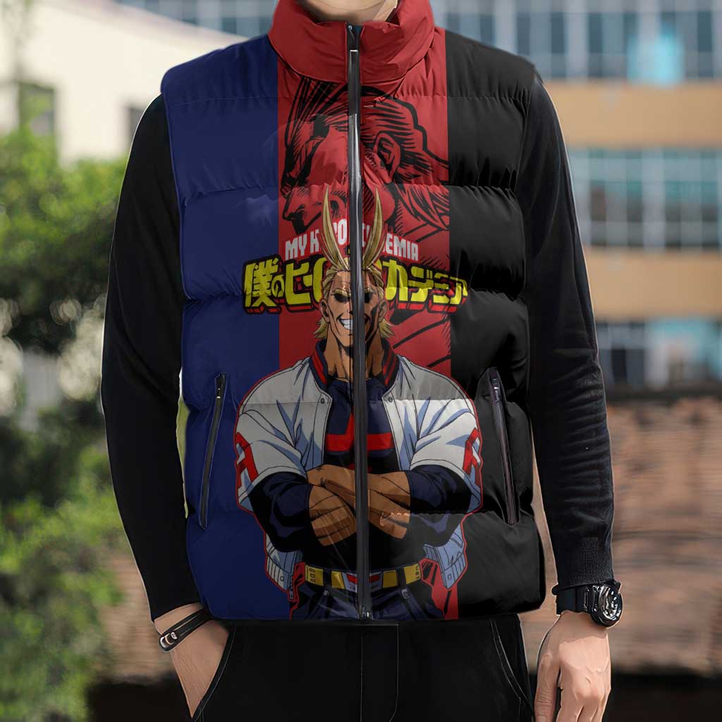 All Might My Hero Academia Sleeveless Puffer Jacket Red and Blue Theme - The Mazicc