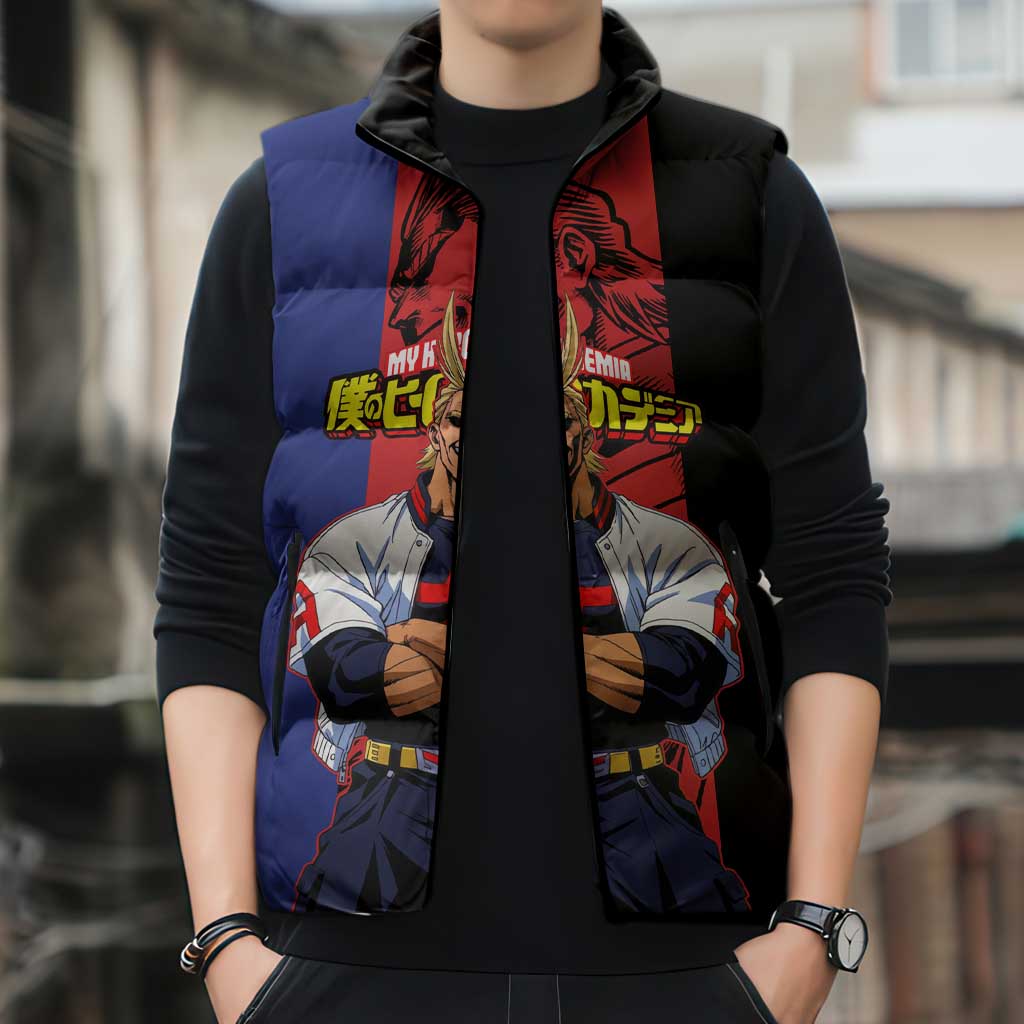 All Might My Hero Academia Sleeveless Puffer Jacket Red and Blue Theme - The Mazicc