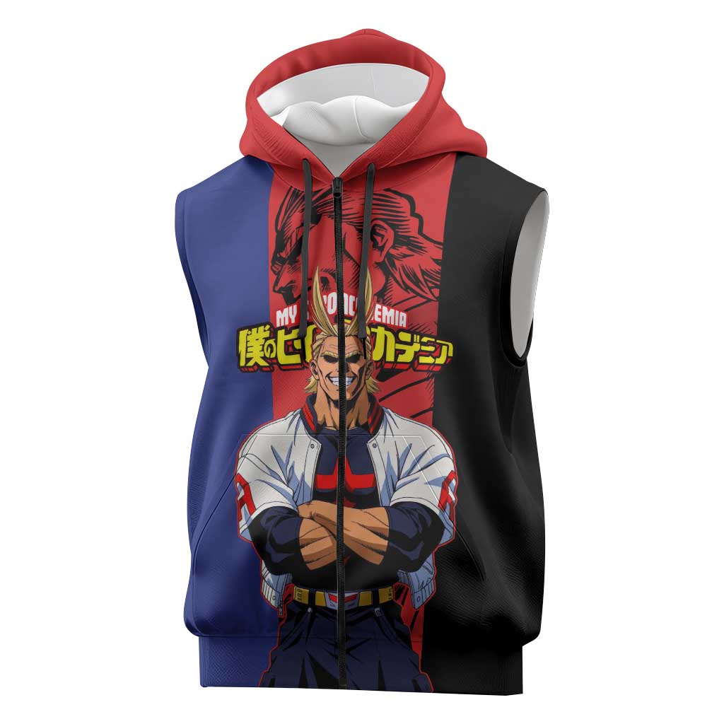 All Might My Hero Academia Sleeveless Zip Hoodie Red and Blue Theme - The Mazicc