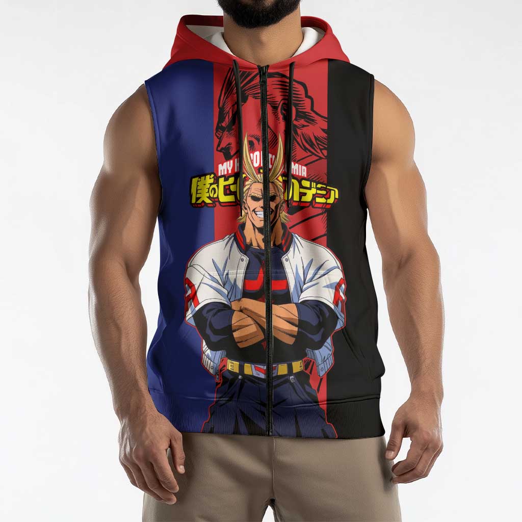 All Might My Hero Academia Sleeveless Zip Hoodie Red and Blue Theme - The Mazicc