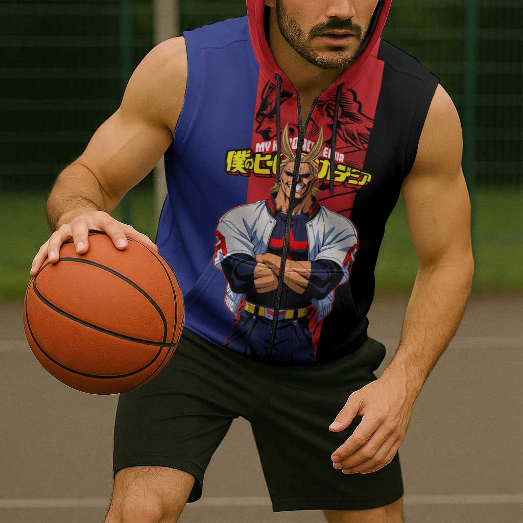 All Might My Hero Academia Sleeveless Zip Hoodie Red and Blue Theme - The Mazicc