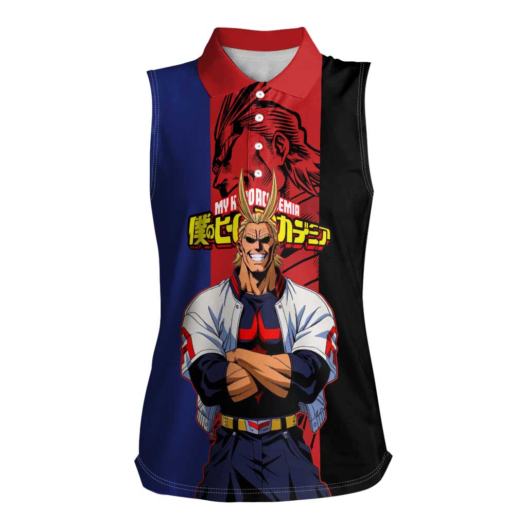 All Might My Hero Academia Women Sleeveless Polo Shirt Red and Blue Theme - The Mazicc