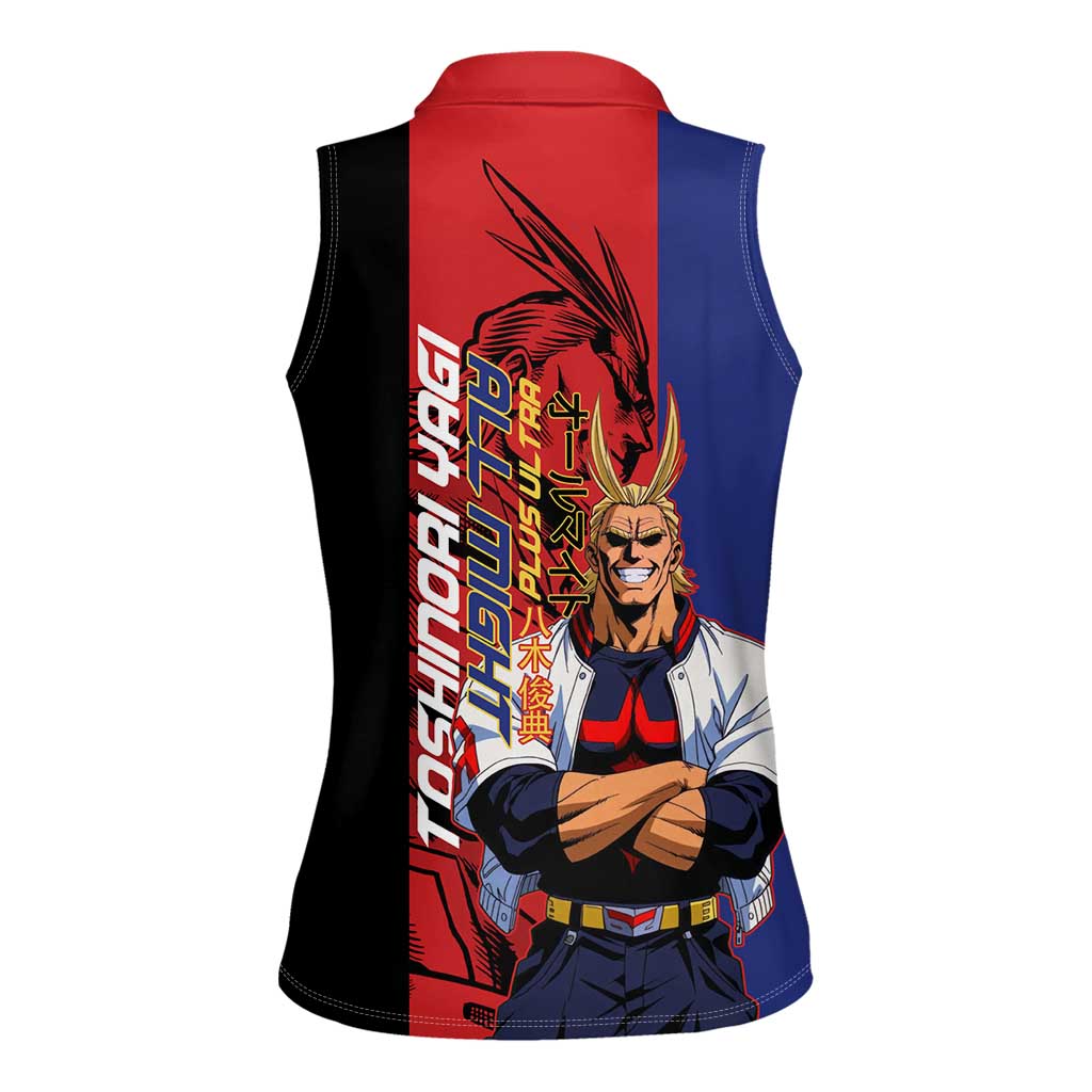 All Might My Hero Academia Women Sleeveless Polo Shirt Red and Blue Theme - The Mazicc