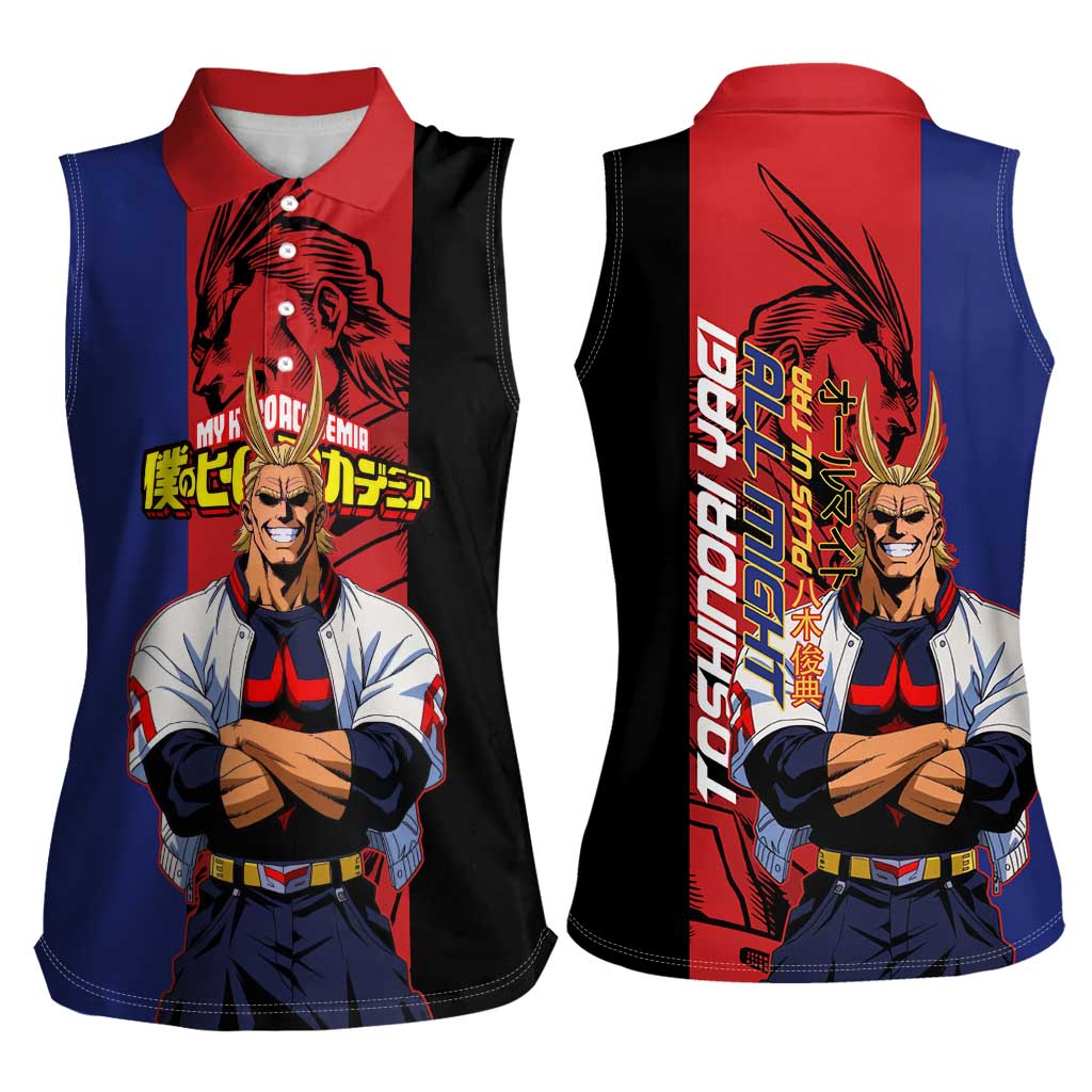 All Might My Hero Academia Women Sleeveless Polo Shirt Red and Blue Theme - The Mazicc