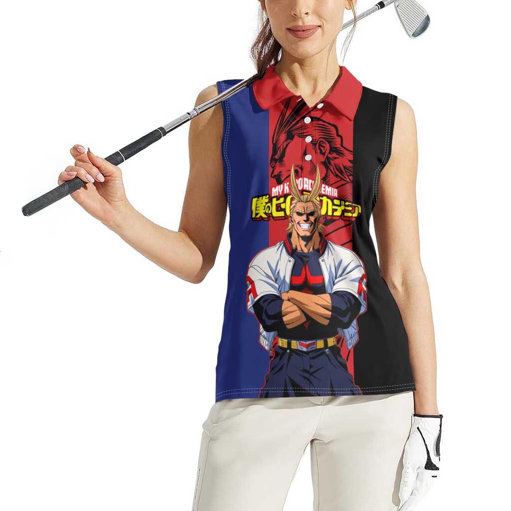 All Might My Hero Academia Women Sleeveless Polo Shirt Red and Blue Theme - The Mazicc