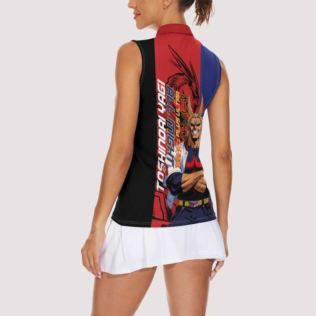 All Might My Hero Academia Women Sleeveless Polo Shirt Red and Blue Theme - The Mazicc