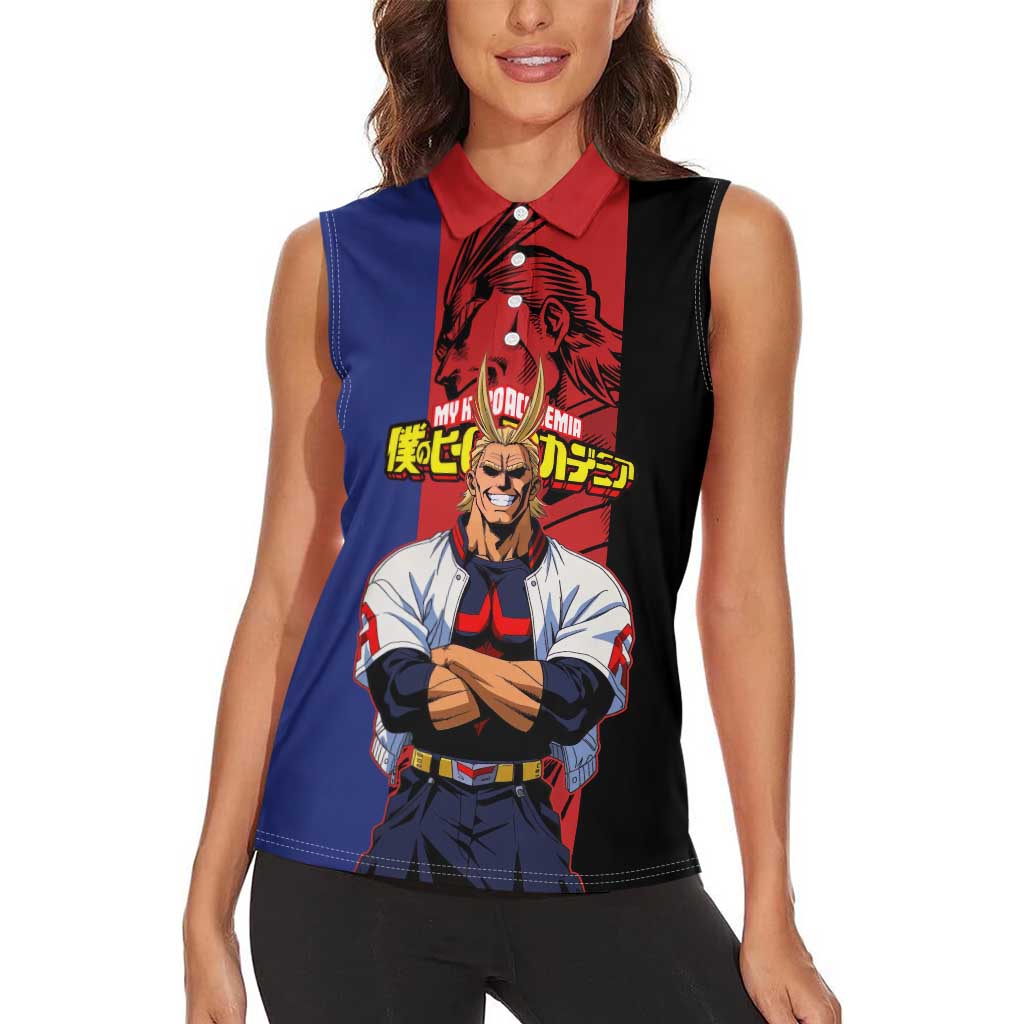 All Might My Hero Academia Women Sleeveless Polo Shirt Red and Blue Theme - The Mazicc