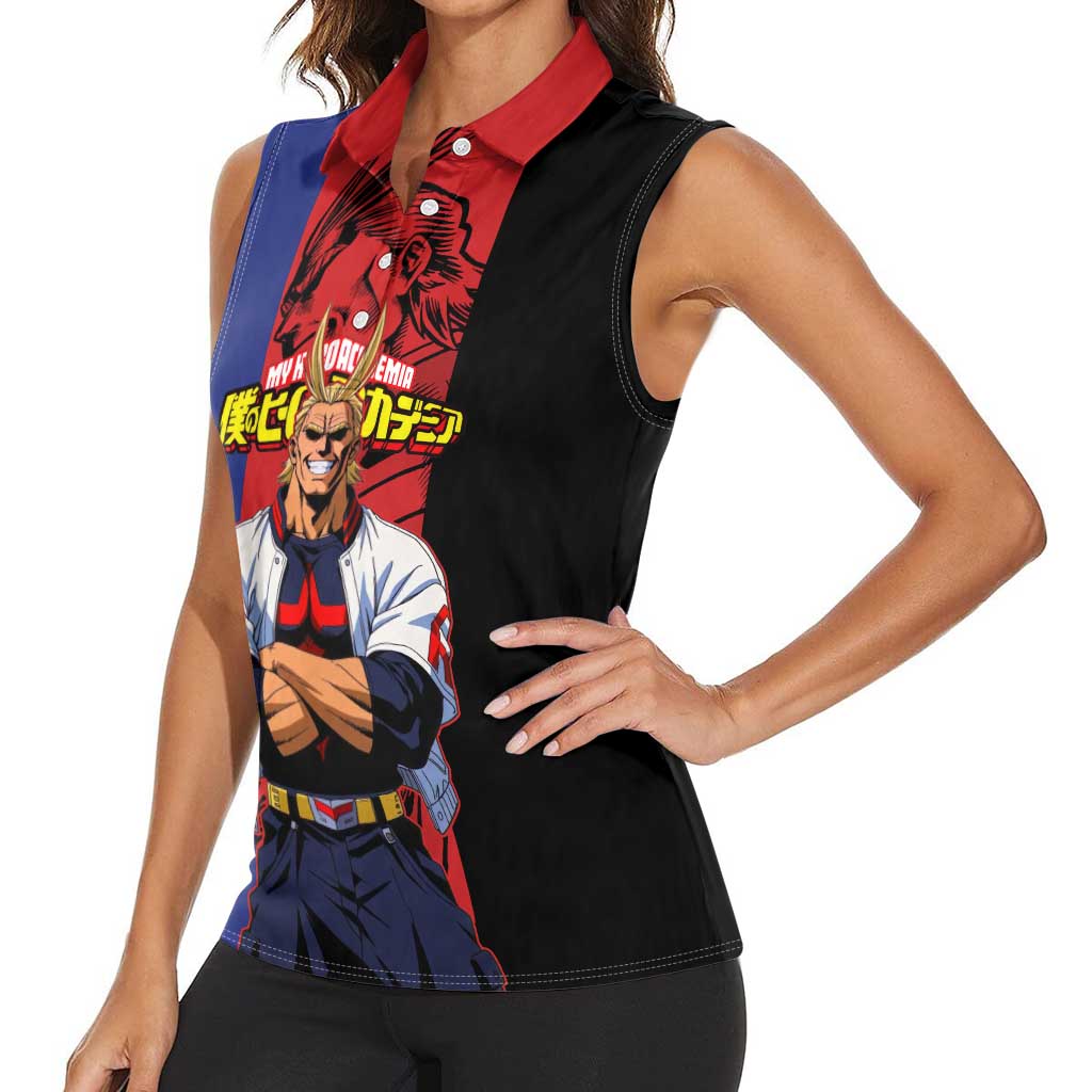 All Might My Hero Academia Women Sleeveless Polo Shirt Red and Blue Theme - The Mazicc