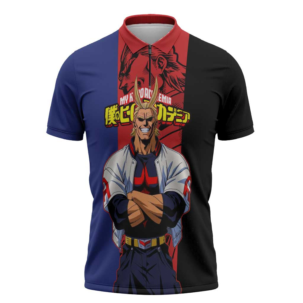 All Might My Hero Academia Zipper Polo Shirt Red and Blue Theme - The Mazicc