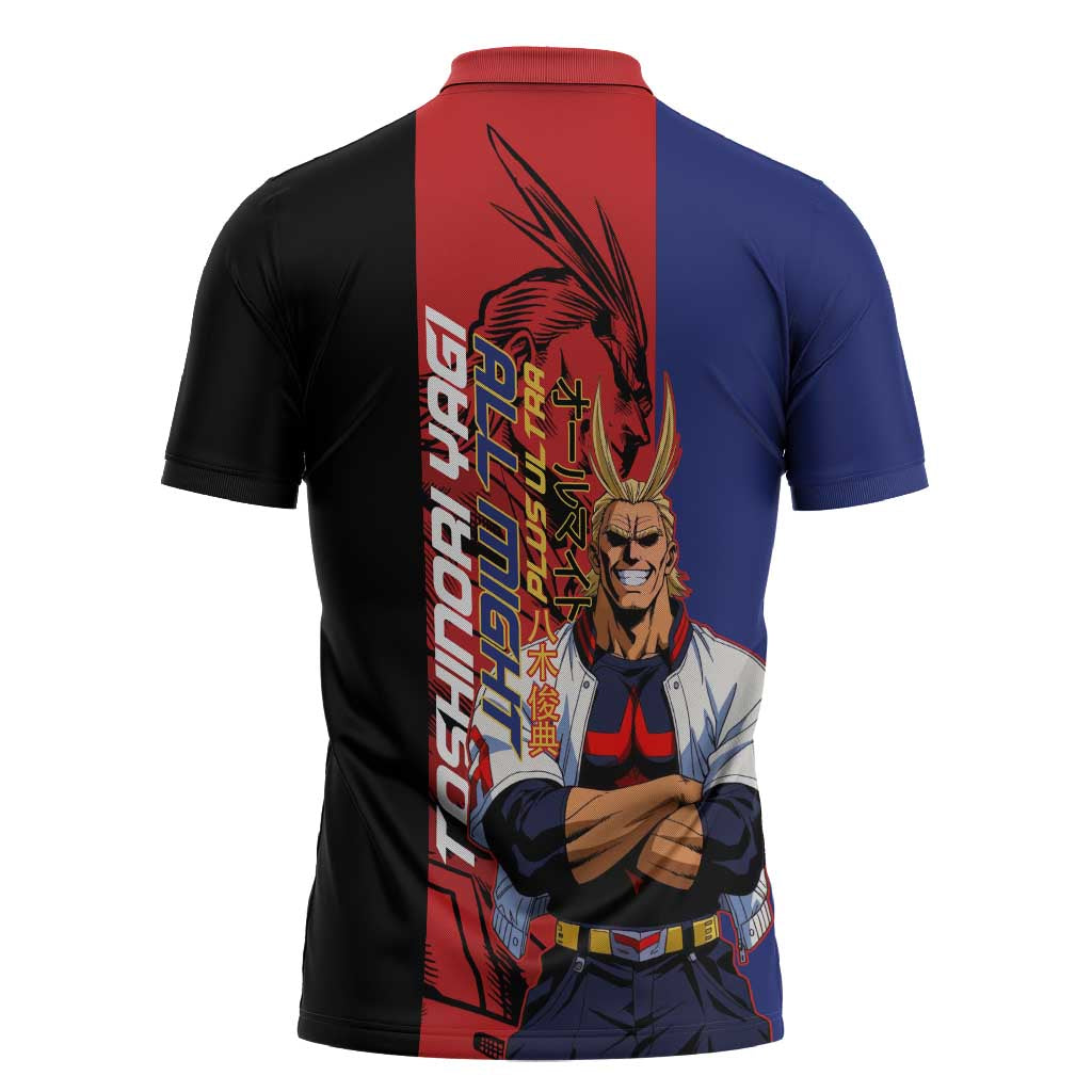 All Might My Hero Academia Zipper Polo Shirt Red and Blue Theme - The Mazicc