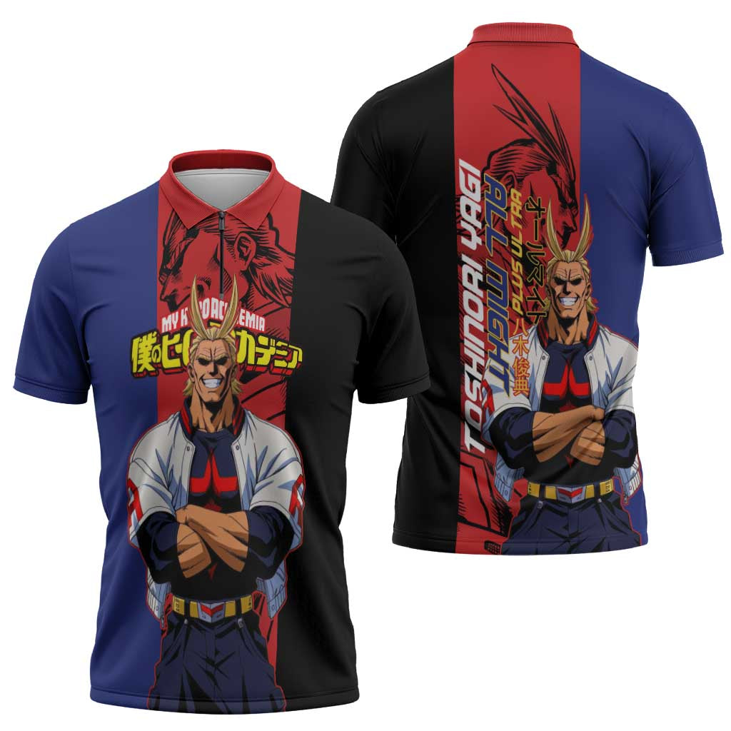 All Might My Hero Academia Zipper Polo Shirt Red and Blue Theme - The Mazicc