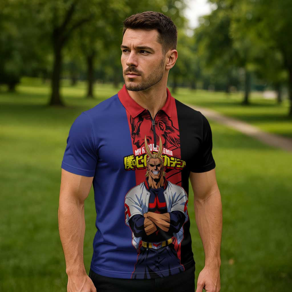 All Might My Hero Academia Zipper Polo Shirt Red and Blue Theme - The Mazicc