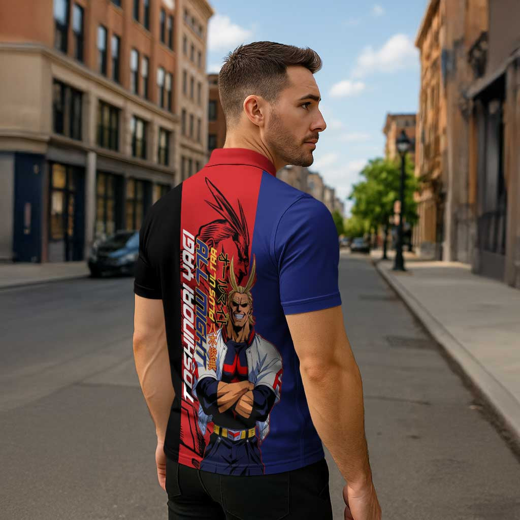 All Might My Hero Academia Zipper Polo Shirt Red and Blue Theme - The Mazicc