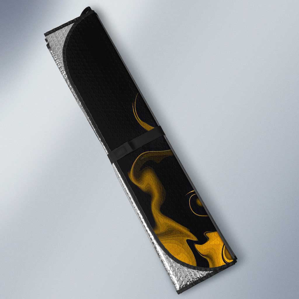 Trafalgar D. Law One Piece Black and Yellow Theme Auto Sun Shade with Heart Pirates Symbol and Flame Pattern Design - The Mazicc
