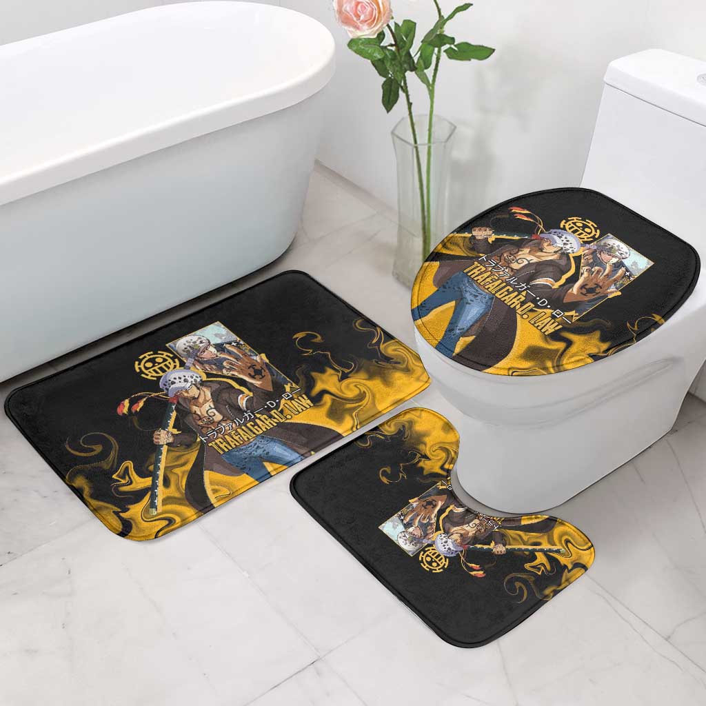 Trafalgar D. Law One Piece Black and Yellow Theme Bathroom Set with Heart Pirates Symbol and Flame Pattern Design - The Mazicc