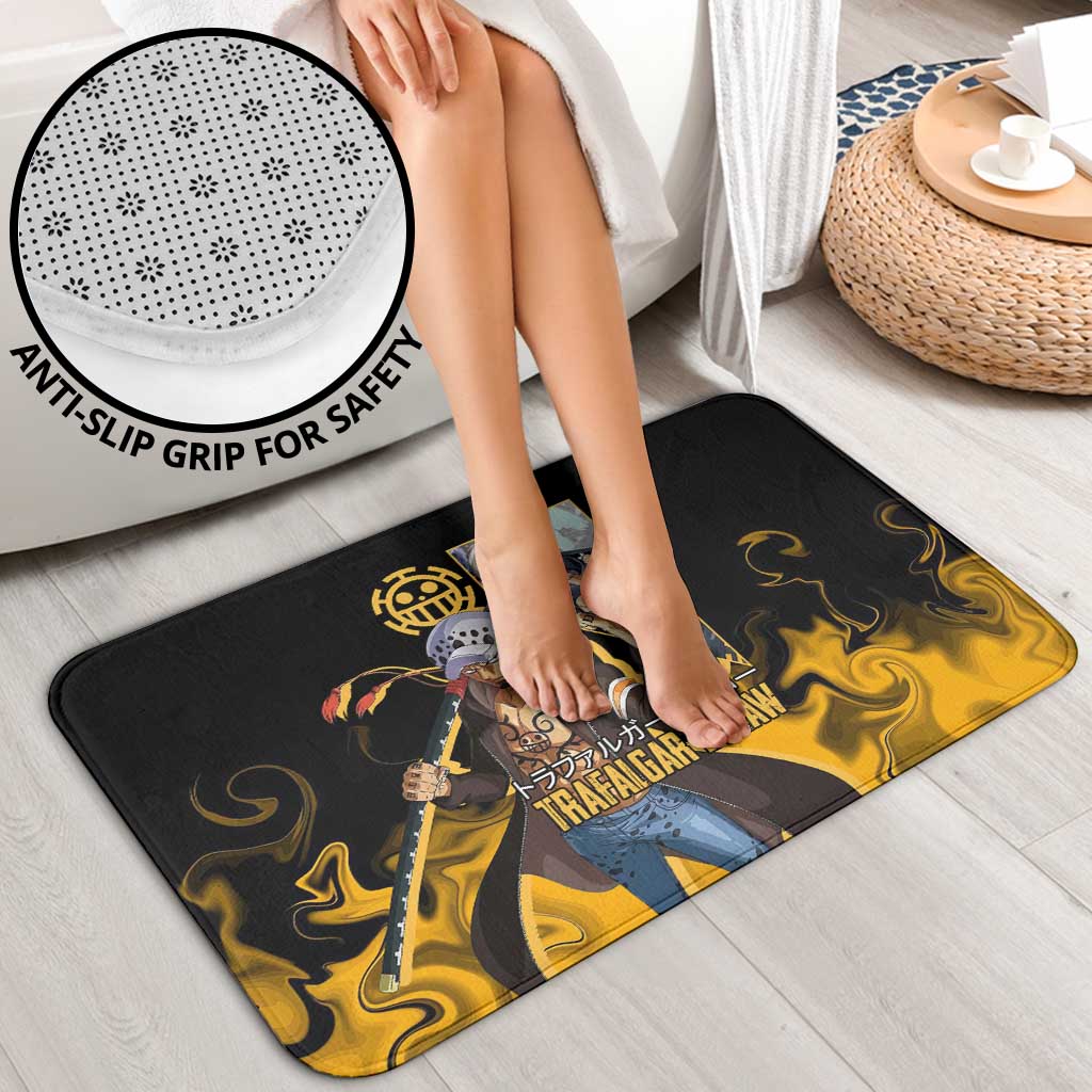 Trafalgar D. Law One Piece Black and Yellow Theme Bathroom Set with Heart Pirates Symbol and Flame Pattern Design - The Mazicc