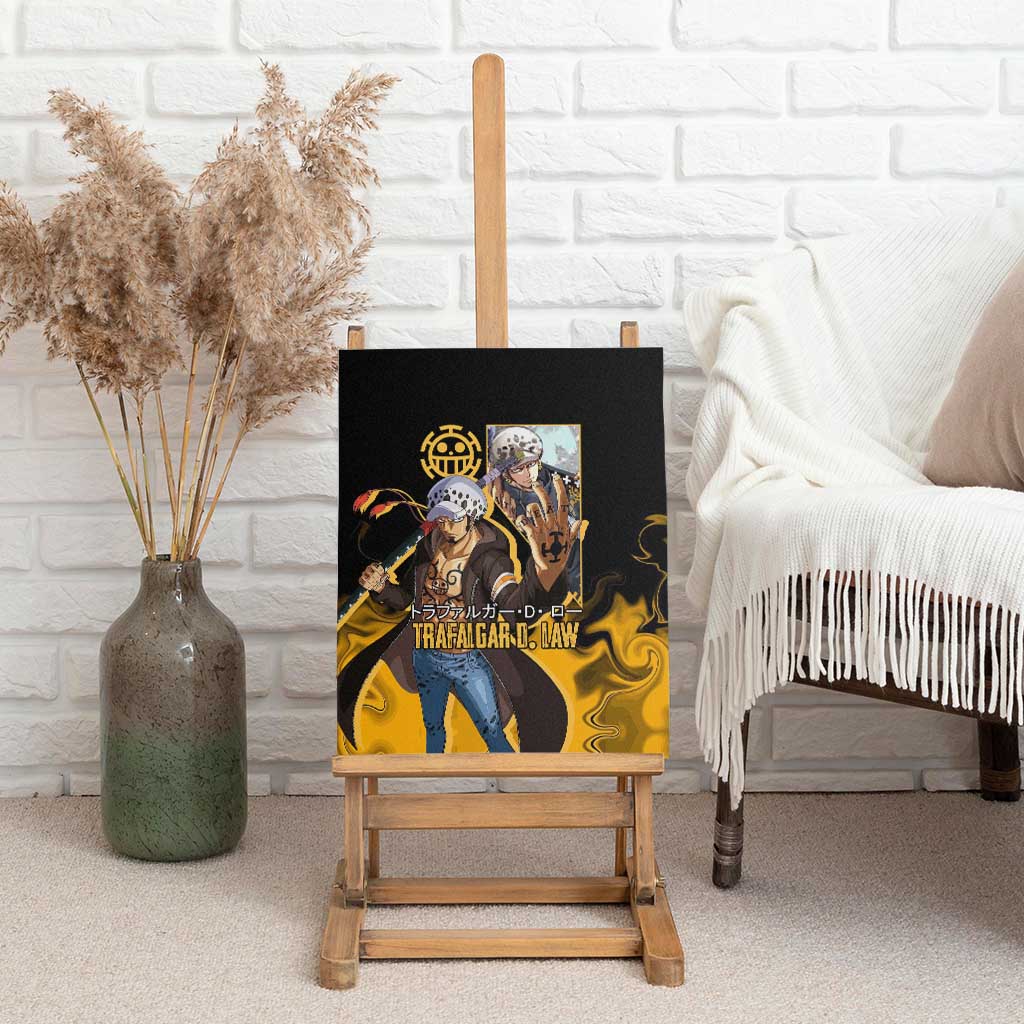 Trafalgar D. Law One Piece Black and Yellow Theme Canvas Wall Art with Heart Pirates Symbol and Flame Pattern Design - The Mazicc