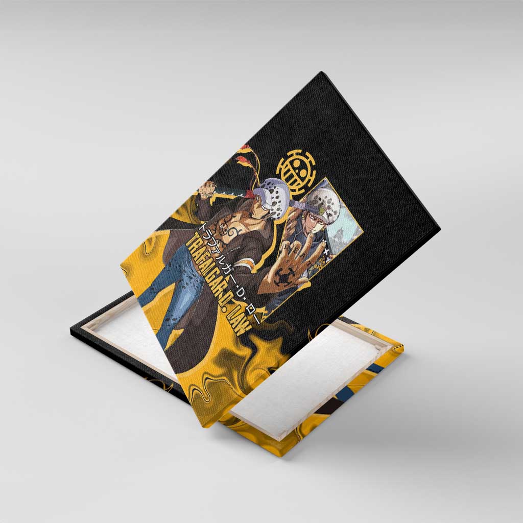 Trafalgar D. Law One Piece Black and Yellow Theme Canvas Wall Art with Heart Pirates Symbol and Flame Pattern Design - The Mazicc