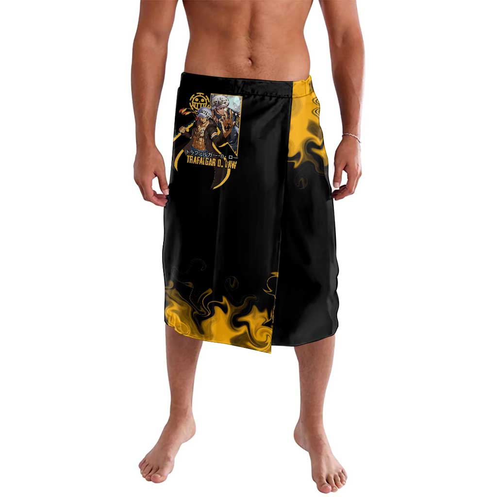 Trafalgar D. Law One Piece Black and Yellow Theme Lavalava with Heart Pirates Symbol and Flame Pattern Design - The Mazicc