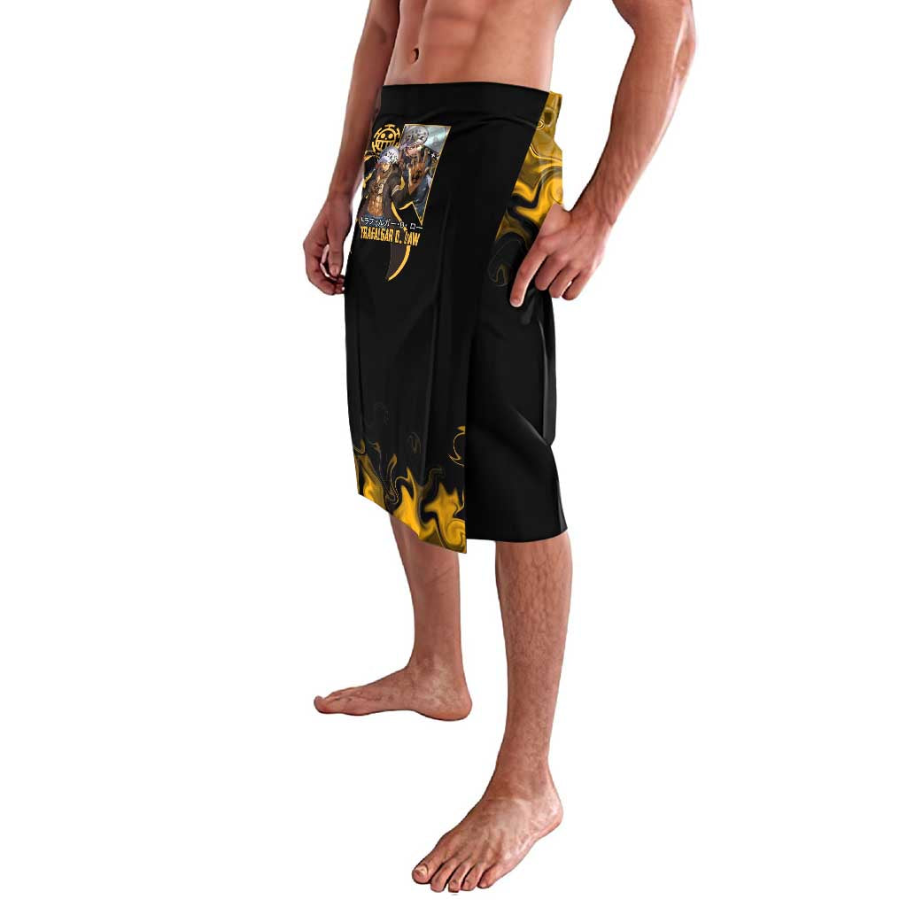 Trafalgar D. Law One Piece Black and Yellow Theme Lavalava with Heart Pirates Symbol and Flame Pattern Design - The Mazicc