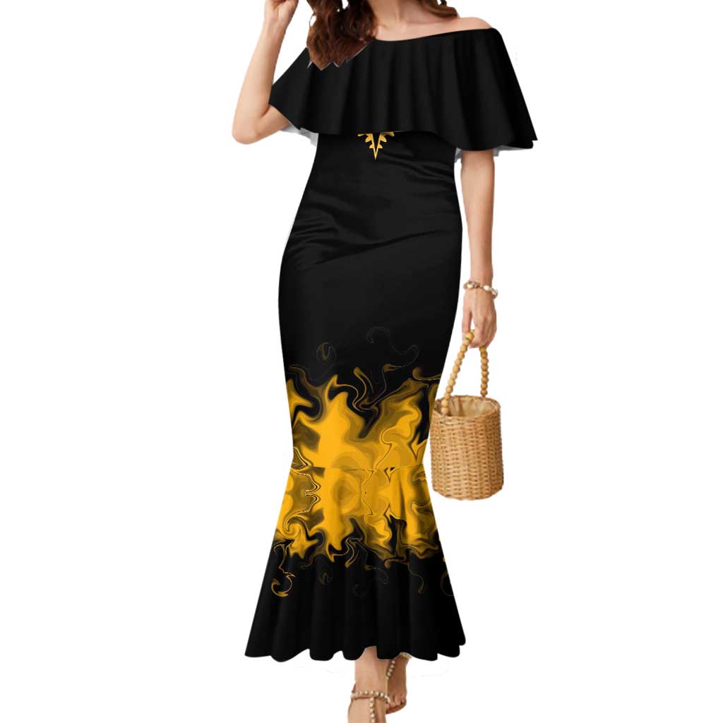 Trafalgar D. Law One Piece Black and Yellow Theme Mermaid Dress with Heart Pirates Symbol and Flame Pattern Design - The Mazicc