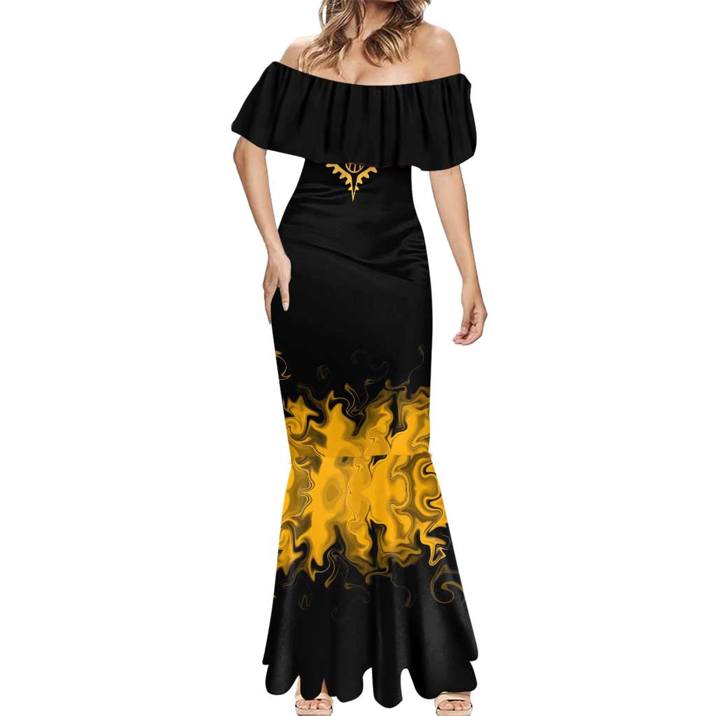 Trafalgar D. Law One Piece Black and Yellow Theme Mermaid Dress with Heart Pirates Symbol and Flame Pattern Design - The Mazicc