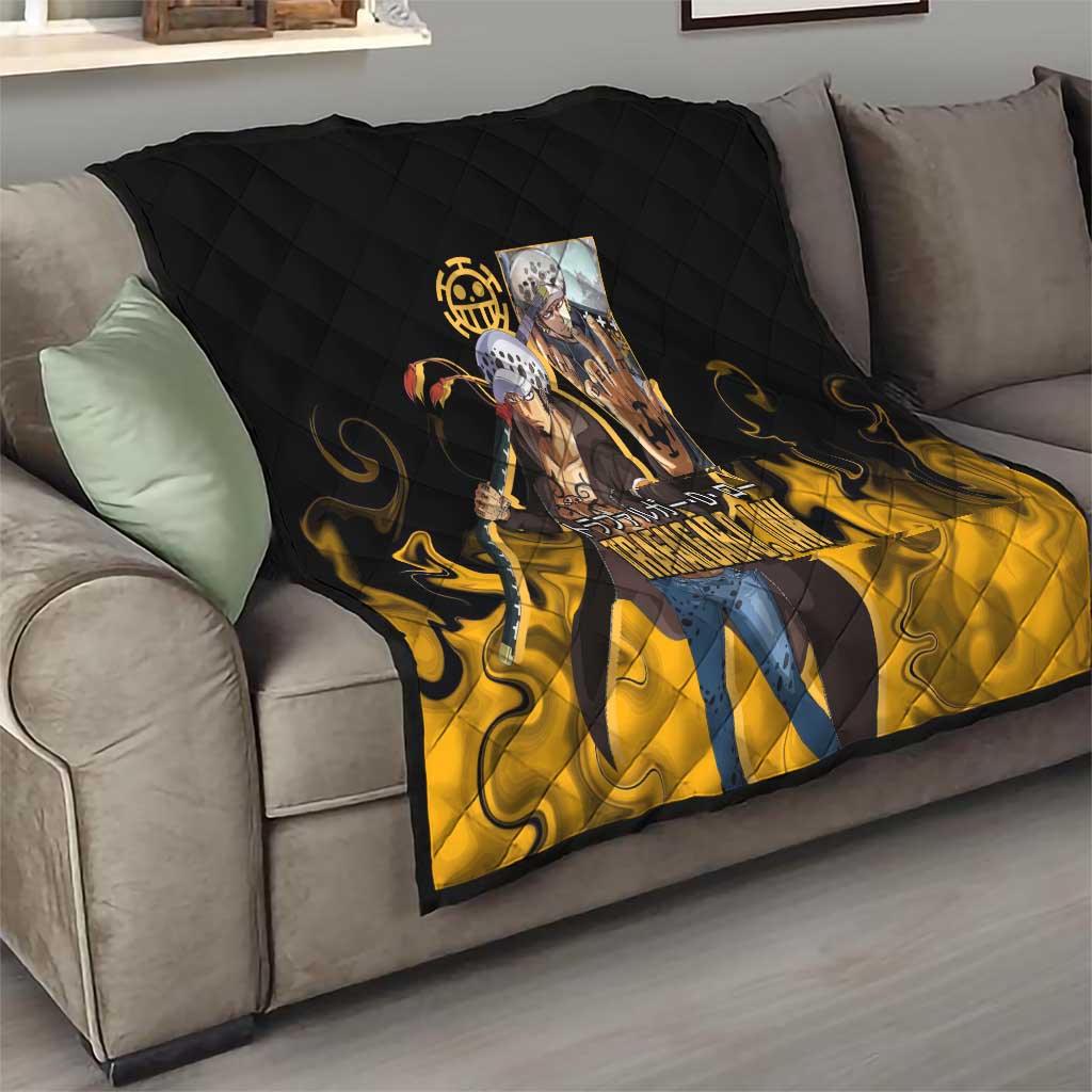 Trafalgar D. Law One Piece Black and Yellow Theme Quilt with Heart Pirates Symbol and Flame Pattern Design - The Mazicc