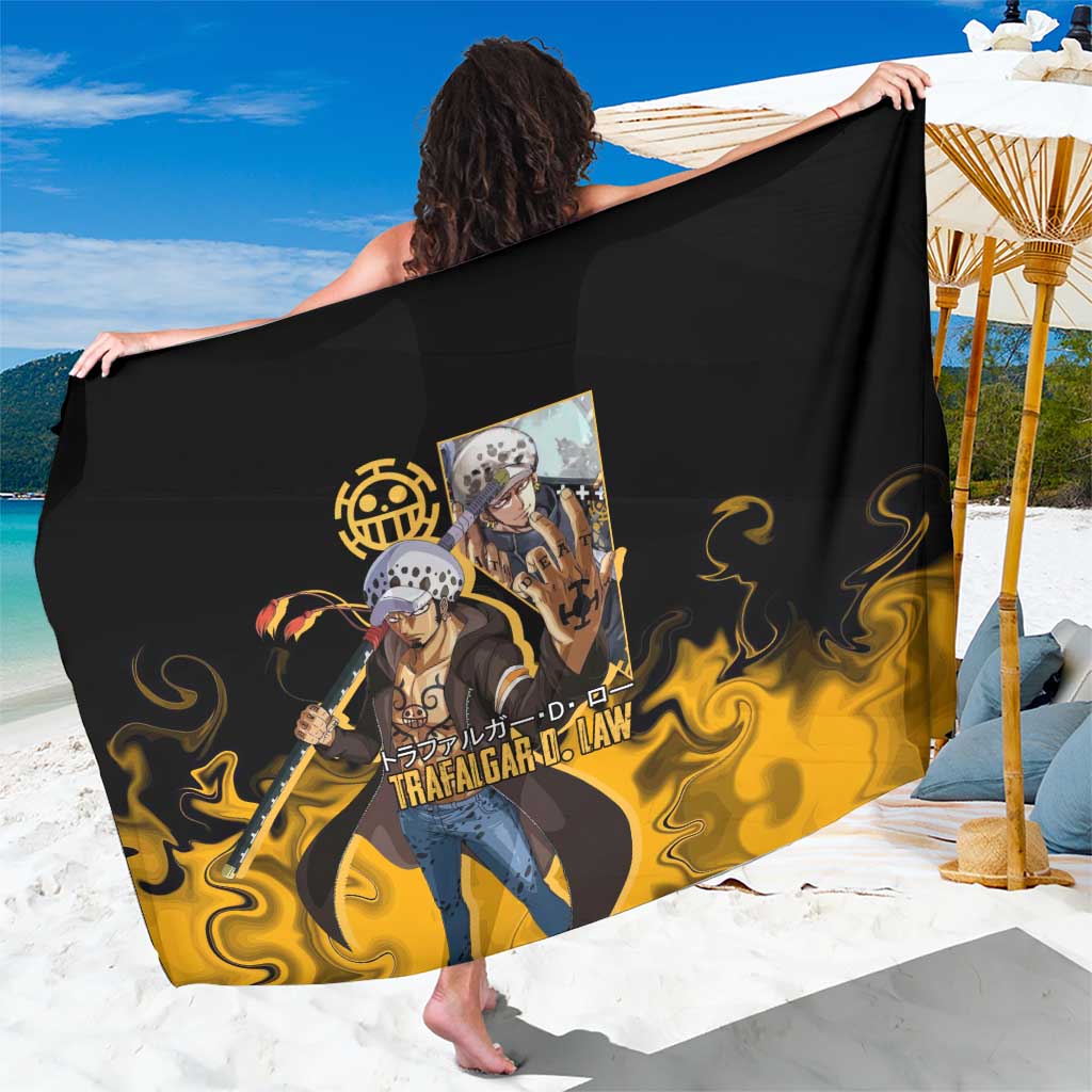Trafalgar D. Law One Piece Black and Yellow Theme Sarong with Heart Pirates Symbol and Flame Pattern Design - The Mazicc