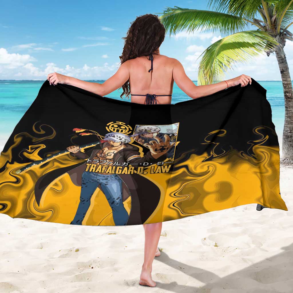 Trafalgar D. Law One Piece Black and Yellow Theme Sarong with Heart Pirates Symbol and Flame Pattern Design - The Mazicc