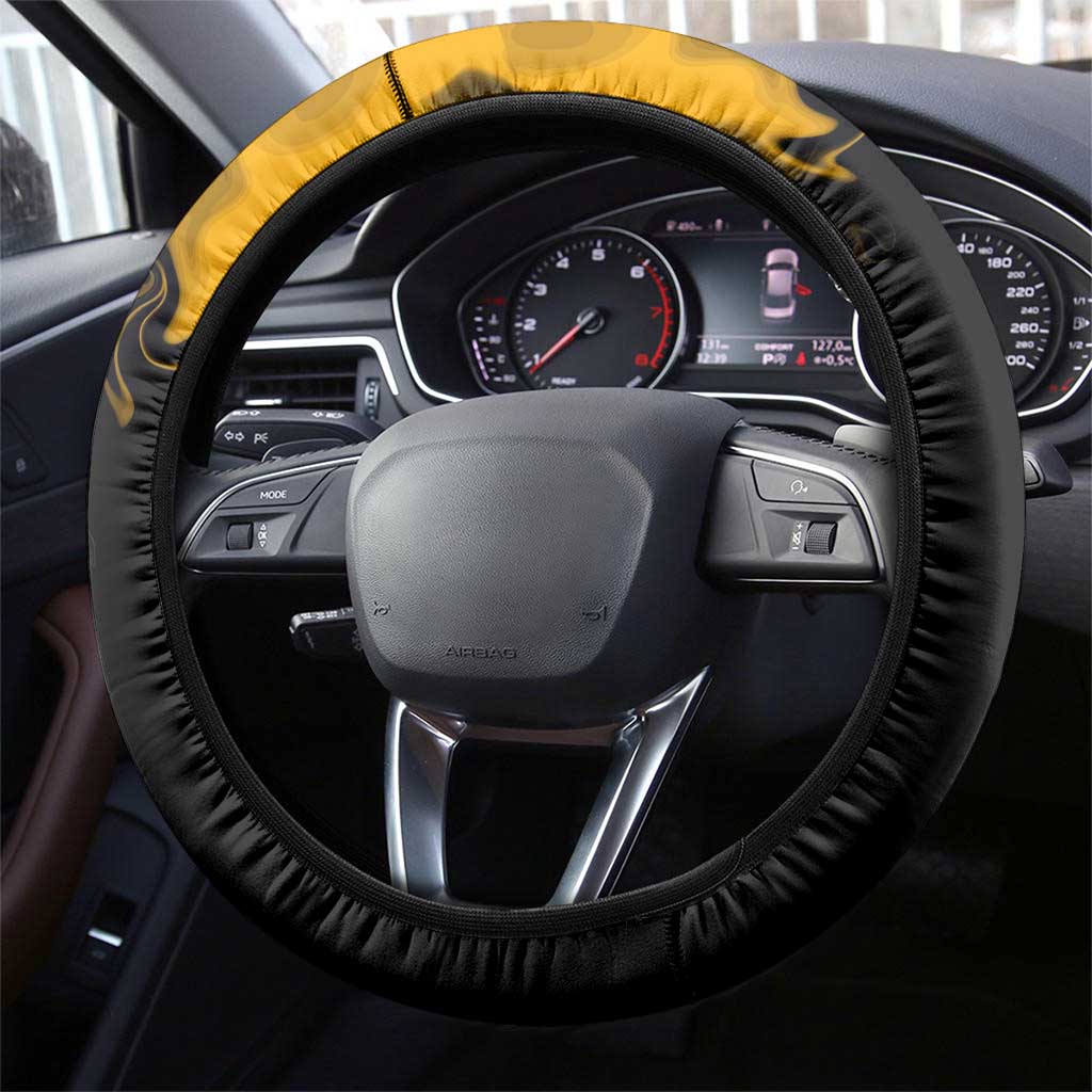 Trafalgar D. Law One Piece Black and Yellow Theme Steering Wheel Cover with Heart Pirates Symbol and Flame Pattern Design - The Mazicc