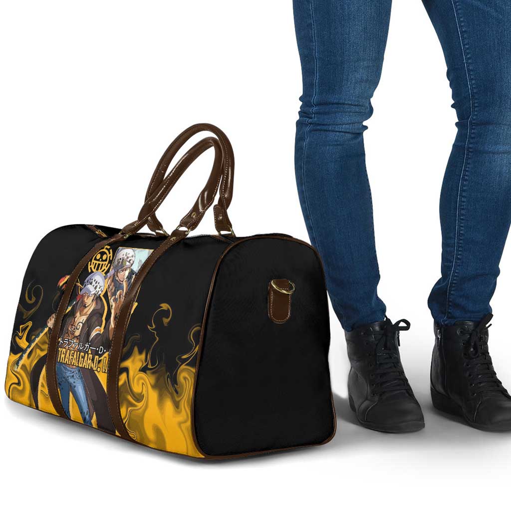 Trafalgar D. Law One Piece Black and Yellow Theme Travel Bag with Heart Pirates Symbol and Flame Pattern Design - The Mazicc