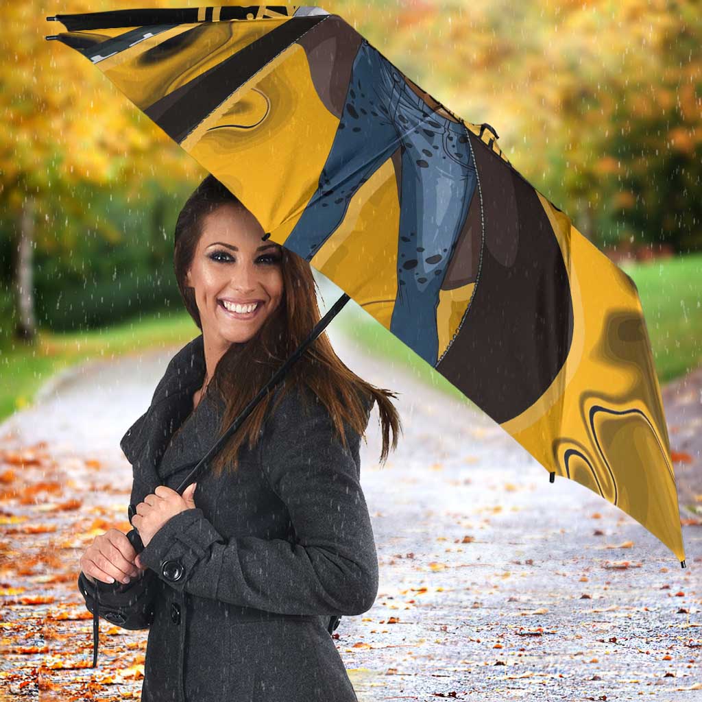 Trafalgar D. Law One Piece Black and Yellow Theme Umbrella with Heart Pirates Symbol and Flame Pattern Design - The Mazicc