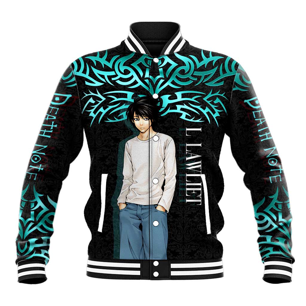L Lawliet Death Note Baseball Jacket Tribal Anime Fusion Style
