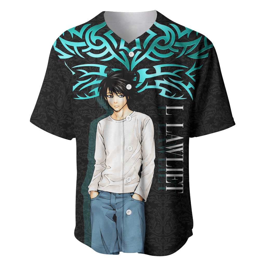 L Lawliet Death Note Baseball Jersey Tribal Anime Fusion Style