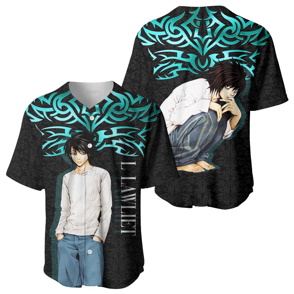 L Lawliet Death Note Baseball Jersey Tribal Anime Fusion Style