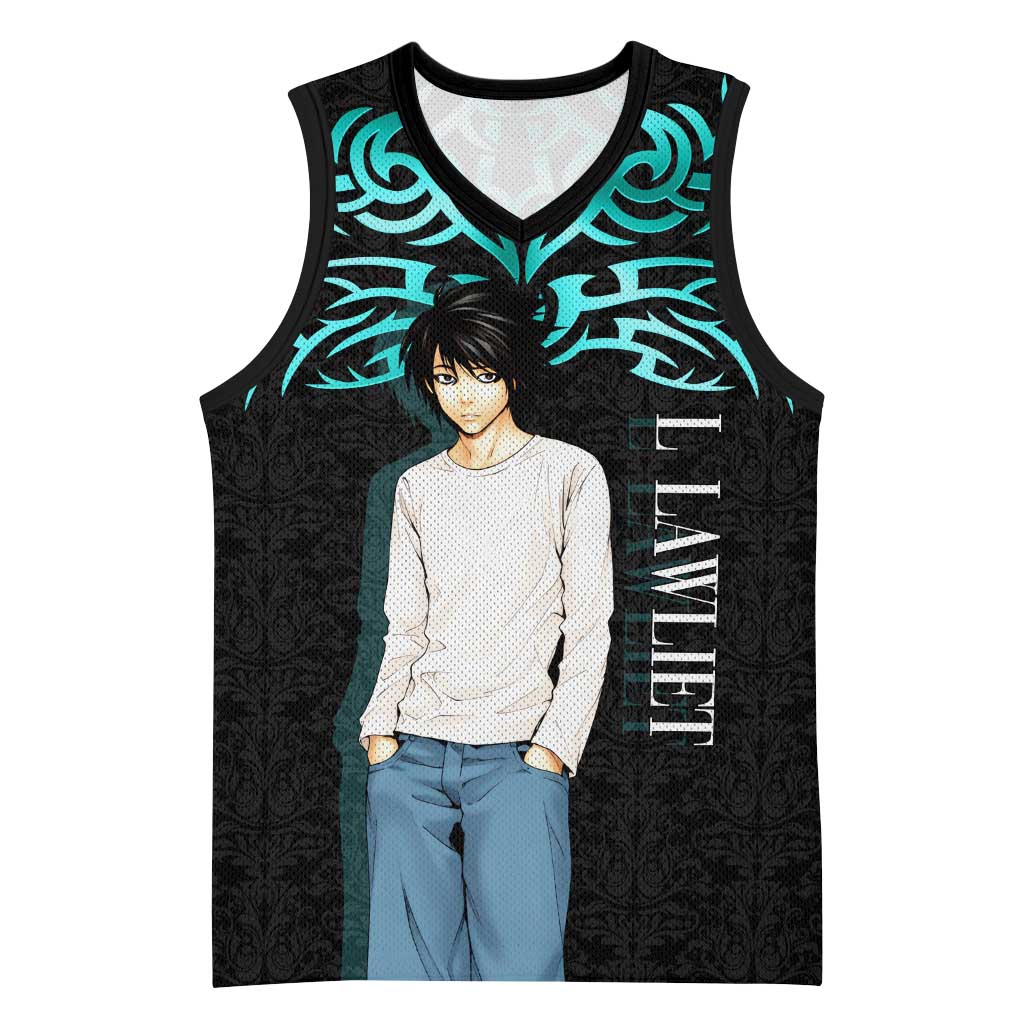 L Lawliet Death Note Basketball Jersey Tribal Anime Fusion Style